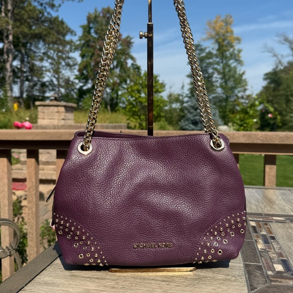 EUC! Vintage Michael Kors Plum Studded Shoulder Leather Hobo Bag - Picture 1 of 12